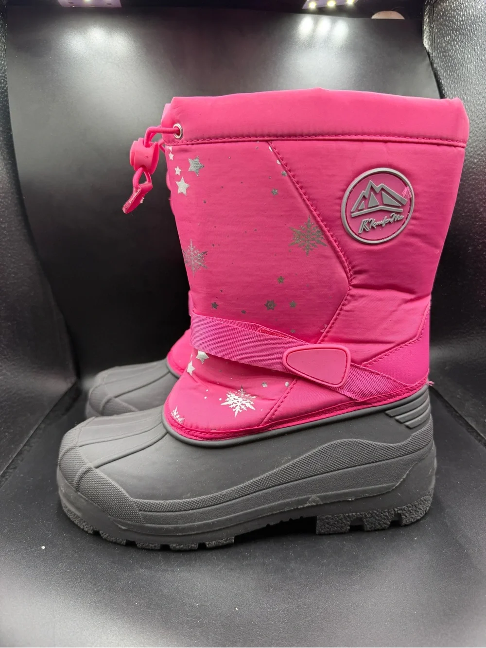 Kids Pink Winter Snow Boots with Star Accents